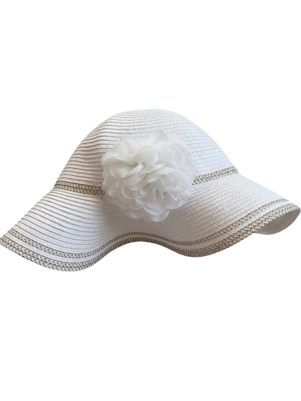 Gymboree Girls White Floppy Sun Hat Size 4T-5T Flower Wide Brim Beach Hat